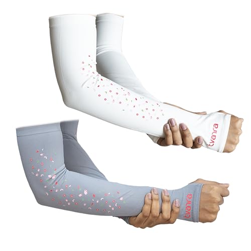 Image of TVARRA Anti-Tan Fingerless Arm Sleeves for Women|UV Protection Hand Cover Sleeves for Bike Riding, Running & Outdoor Use,Dust & Summer Protection Arm Sleeves for Girls (Petals Design)