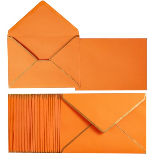 Enveloppes A7 bordure dorée 12.7x17.8 cm à rabat en V autocollantes pour invitations - Lot de 50