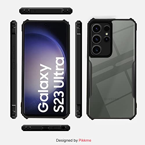 Image of Pikkme Back Cover for Samsung Galaxy S23 Ultra 5G | Ultra Hybrid Shockproof Case | Full Camera Protection | Raised Edges | Clear Transparent Bumper Case (Black)