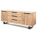COMIFORT Aparador de Madera Maciza - Mueble para Salón Moderno, Estilo Minimalista, Cómoda de Almacenaje con Cajonera de 2 Puertas y 3 Cajones, Color Roble Dorado