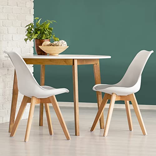 Image of Set of 4 Modern Style Mid Century Modern Dinning Room Cafe Hotel Office Wooden Legs Chair (White Fully Wooden Legs)