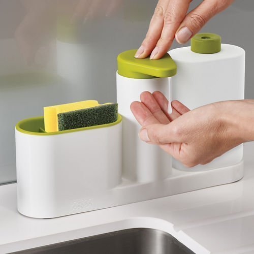 PEARL ACE 3-Piece Sink Tidy Set Plus - Kitchen Sink Organizer with Built in Soap Dispenser, Dishwasher Liquid, Brush, Sponge, etc. 1