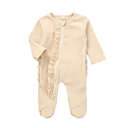 Verve Jelly Newborn Baby Girl Long Sleeve Romper Ruffle Bodysuit Jumpsuit Ribbed Sleepwear Outfits