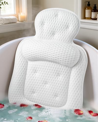 Bath Pillows for Tub, Comfortable Bathtub Cushion for Head and Neck with Soft 3D Mesh Fabric and 54...