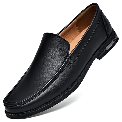 Men's Leather Slip On Flat Loafers Fashion Luxury Round Toe Slip-On Low Heel Business Dress Shoes for Driving Work Office Shoes