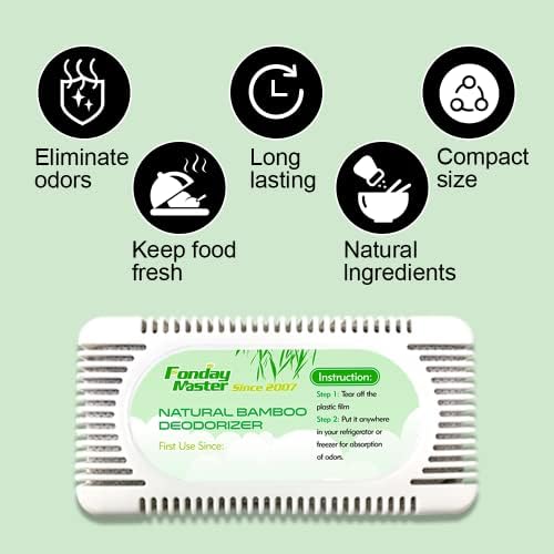 Fonday 2 Pack Refrigerator Deodorizer, Odor Eliminator for Fridges, Freezers, Coolers & Lunch Boxes, Natural Bamboo Activated Charcoal Fridge Deodorizer, More Effective Than Baking Soda