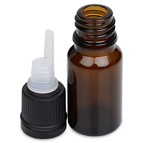 Aennon Essential Oil Bottles  10 ml. Amber Glass Empty Bottle Set, For the Aroma Nebulizing Diffuser (4-Pack) + 12 Extra Washers Included