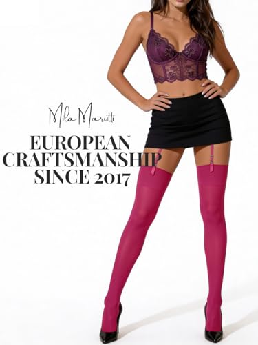 Image of Mila Marutti Thigh High Stockings for Women | Garter Belt Stockings Semi Opaque 40D | Colored Suspender Stockings Pantyhose