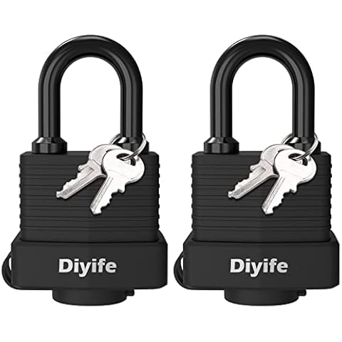 Padlock with Key, [2 Pack] [4 Keys] Diyife Padlock Waterproof Lock Key Padlocks 40mm Heavy Duty Padlocks Anticut for School,Gym Locker, Garage, Fence, Shed, Yard,Cabinet,Toolbox,Outdoor & Indoor Use Cover