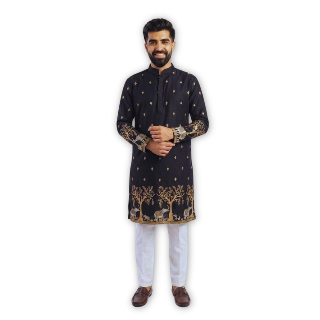 pavitra fashion studio Men's Premium Art Silk Embroidered Kurta with Zari Border Motifs for Weddings & Festivals in Deep Purple-picture-11