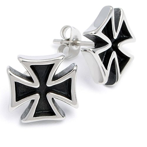 Herren Ohrstecker mit Eisernem Kreuz aus 316L Edelstahl Ohrringe Ritterkreuz silber schwarz Bikerschmuck Männer Geschenk Cover