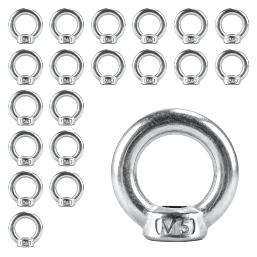 20 tuercas anulares M5, rosca de ojales, acero inoxidable 304, tuercas anulares, tuercas de ojal, tornillos de ojal, ojales de tornillo, arandelas de hardware para accesorios de elevación (20, M5)
