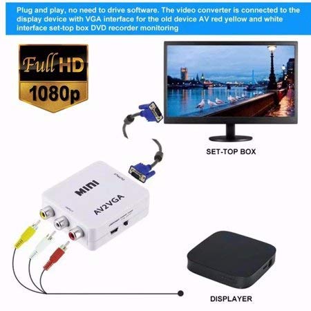 Image of AV to VGA Adapter 1080P HD Mini VGA Converter, RCA to VGA HD Video Converter with 3.5mm Audio Jack for PC /Laptops /STB /Computer (White)
