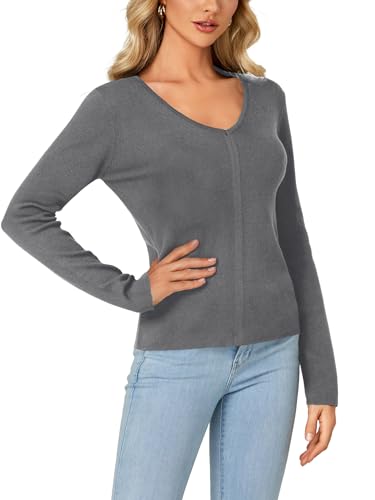 Image of LYANER Women's Fall Sweaters V Neck Long Sleeve Slim Fit Pullover Knitted Tops
