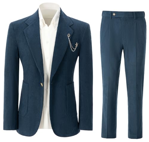 Men's 2 Piece Suits Classic Corduroy 1 Button Dress Suits Tuxedo Jacket Blazer Set for Wedding Business Prom - Main Image