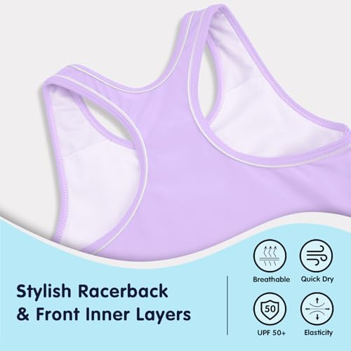 Image of Girls Tankini 2 Piece Swimsuit Racerback with Shorts Quick Dry Bathing Suit for Girls 3-14Y