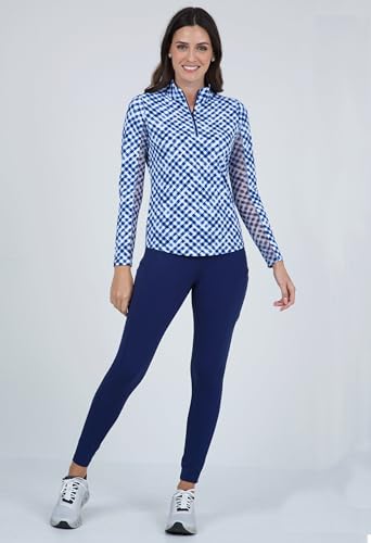 IBKUL Athleisure Wear Sun Protective UPF 50+ Icefil Cooling-Gingham Check Print Long Sleeve Mock Neck Top-108763