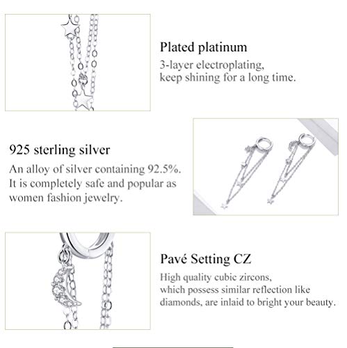 Delicate Cz Star Crescent Moon Sterling Silver Small Hoop Earrings For Women Girls Crystal Threader Tassel Chain Dangling Charm Tiny Star Drop Huggie Hoops Stud Earring Cute Jewelry Gifts #TOP5