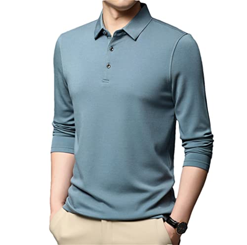 Polo à manches longues homme turquoise unie business casual haut de gamme taille XL