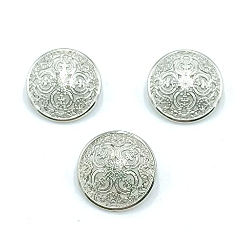 24Pcs Buttons Antique Silver Color Round Shape Flower Pattern Metal Buttons For Blazers, Suits, Jackets Diy Crafts Sewing Decorations Accessory Supplies 25Mm #TOP9