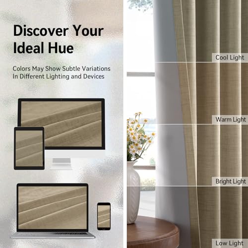 Image of 100% Blackout Shield Linen Textured Total Blackout Curtains for Bedroom 72 Inches Long, Plaza Taupe Grommet Curtains for Living Room, Thermal Insulated Room Darkening Drapes, 50 inch W x 72 inch L, 2 Panels