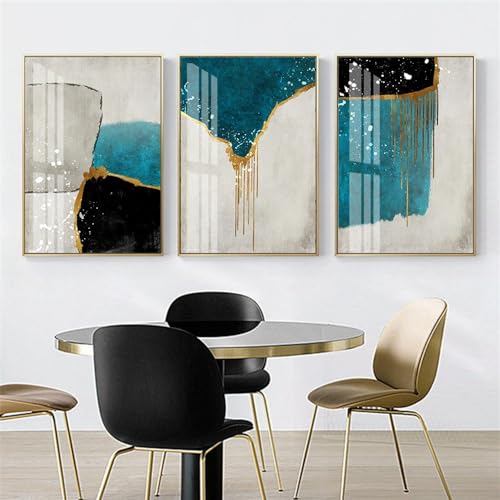 Cuadro Abstracto Moderno de Mármol juego de 3 lienzos azules y beige para pared de 50x75cm