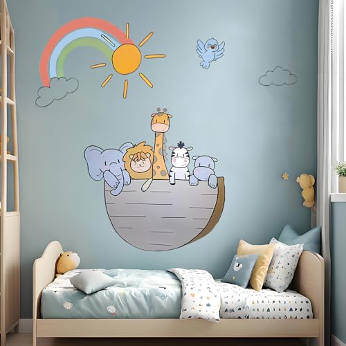 Image of Rainbow Safari Animal Wall Stickers for Kids Baby Girl Wall Stickers for Room Bedroom Playroom Living Room Decor Boho Nursery Wall Art Nursery Wall Sticker Kids Room Decoration-Self-Adhesive