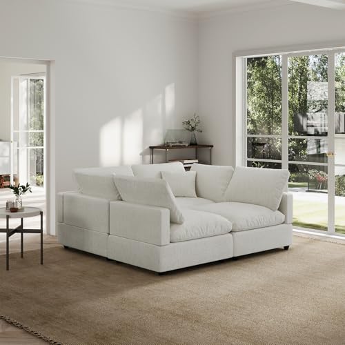 Gtilzria Linen Sleeper Sofa Bed,Modern Sectional Sofa Couch for Living Room,67 Inch Cloud Couches Cushion Covers Removable,Cozy Feather Down Sofa for Apartment Cream White