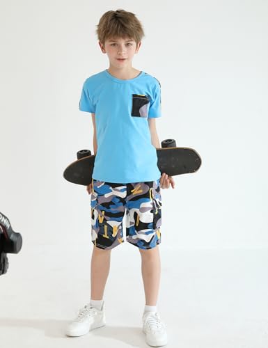 Image of mksodopy Boys Summer Outfit Set 2 Piece T Shirt and Camo Shorts Casual Clothes for Little Big Boys 5-16
