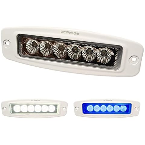 Wave One Marine Dual Color LED FLUSH Mount Spreader Light | Boat Deck Flood Beam | Stainless Hardware | IP68 Waterproof | High Lumen | 12-24 Volt DC Input (WHITE) Cover