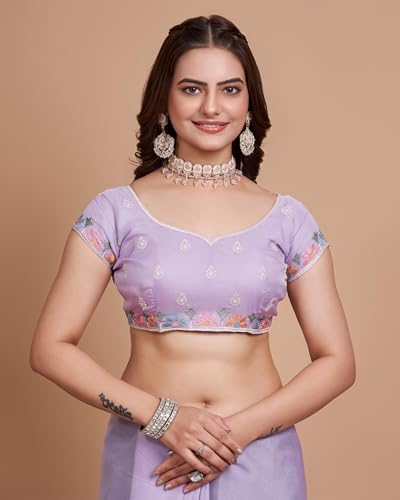 Image of VAIRAGEE Women Soft Organza Embroidery Traditional Flower Pattern Beautiful saree with unstitched blouse piece (6159)