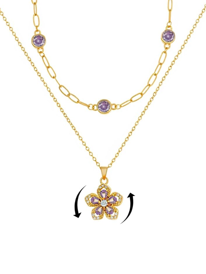 Natural Birthstone Layered Fidget Flower Necklace for Women