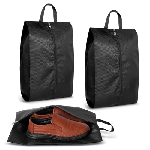 Romon Sac a Chaussures Voyage, Sac à Chaussures Imperméable à l'eau, étanche à la Poussière, Sac à Chaussures en Tissu avec Fermeture éclair, 41 * 26cm, Noir(2 pièces)