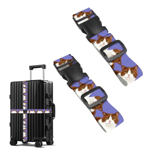 Image of Nuxovilar Luggage Straps Set for Suitcase 1.96x71in Polyester | Cargo Strap Travel Belt Security Buckle Band Pet Lover Family Trip Casual Travel (Cats Pattern)