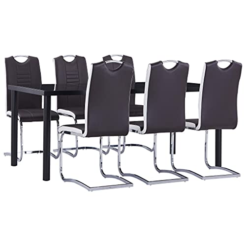 Homgoday Juego de Comedor 7 Piezas Cuero sintético marrón Conjunto Mesa y sillas de Comedor, sillas Comedor, Set Muebles de Cocina para el Hogar, la Oficina y el Café