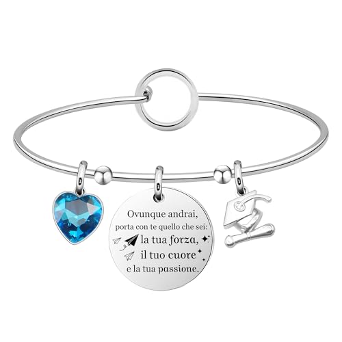 LUXYSODE Braccialetto ispiratore per la laurea della figlia - regali motivazionali per donne e ragazze - Ovunque andrai, porta con te quello che sei: la tua forza, il tuo cuore e la tua passione