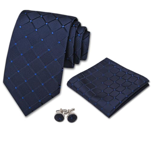 Image of Men's Tie Set with Pocket Square, Cufflinks and Gift Box | 100% microfiber; tie 59 x 3.15 in; square 10 x 10 in; gift box included