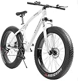 Max4out 26 inch Fat Tire Mountain Bike, 21 Speed with Dual Front Suspension, Double Disc Brake and High Carbon Steel Frame Anti-Slip Bicycle, Mens and Womens(White)