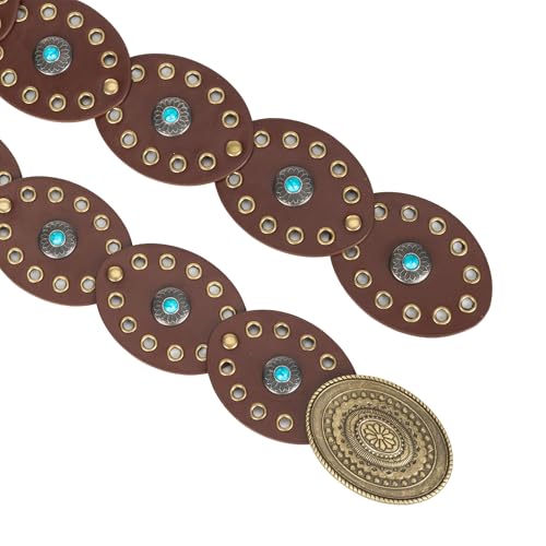 Western-Wide-Disc-Belt for Women Cowgirl Hollow Belt Vintage Boho Oval Waist Belts for Jeans Dresses4