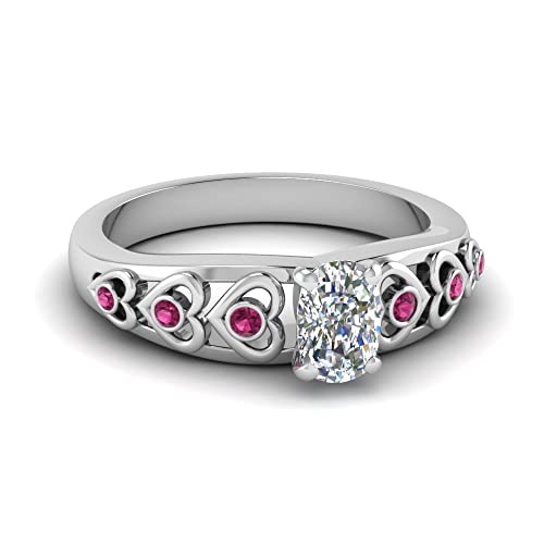 Image of 55Carat Choose Your Gemstone Heart Design Diamond CZ Accent Ring Sterling Silver Cushion Shape Side Stone Engagement Rings Matching Jewelry Wedding Jewelry Easy to Wear Gifts US Size 4 to 12