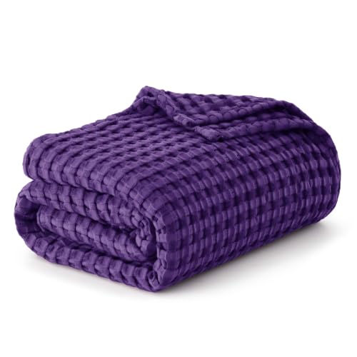 Image of Bedsure Cooling Cotton Waffle King Size Blanket - Lightweight Breathable Blanket of Rayon Derived from Bamboo for Hot Sleepers, Luxury Throws for Bed, Couch and Sofa, Purple, 104x90 Inches