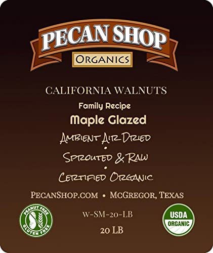 Image of Pecan Shop Organic California Walnuts for Snacking, Family Orchard Grown, Sprouted, Vermont Maple Glazed - (20 LB)