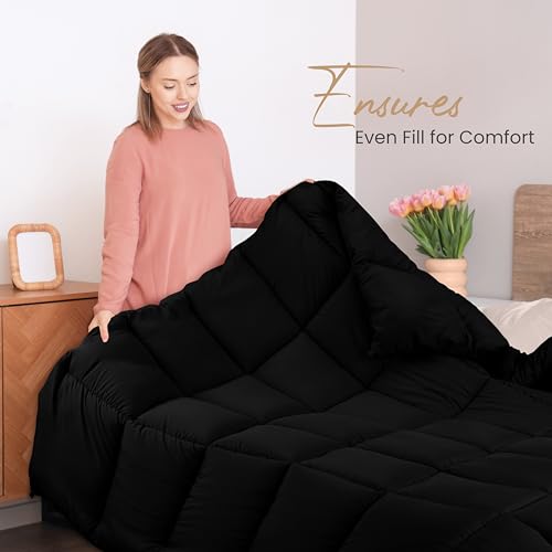 Utopia Bedding Comforters Twin Size, All Season Duvet Insert, Down Alternative Box Stitched Bed Comforter with Corner Tabs, Machine Washable (Black)