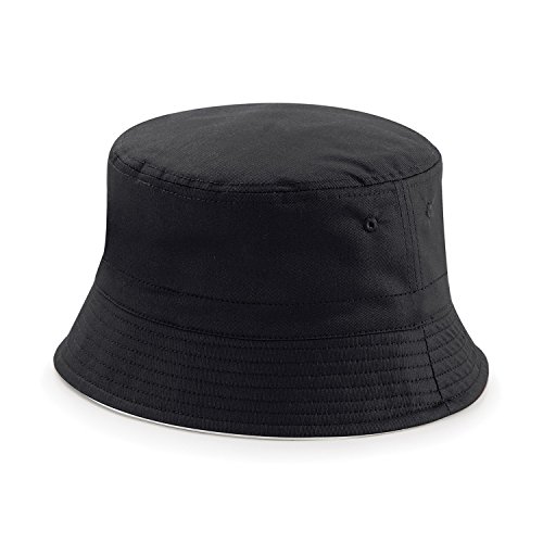 Beechfield - Gorro Playero o de Pescador Reversible Diseño clásico Unisex Hombre Mujer - Playa/Piscina (S/M) (Negro/Gris Claro)