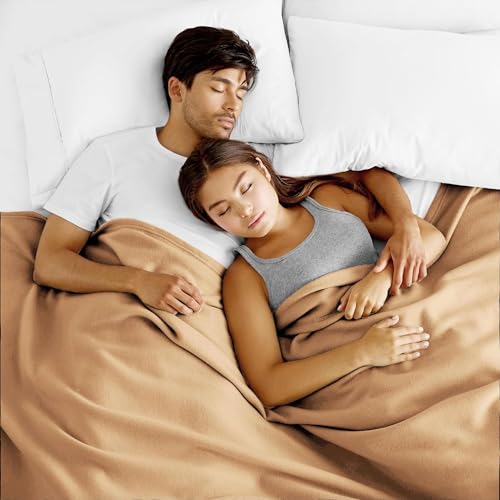 Image of 220 GSM Polar Fleece Single Bed Lightweight Plain Blanket for All Season Travel & Camping, 60x90Inch, Beige
