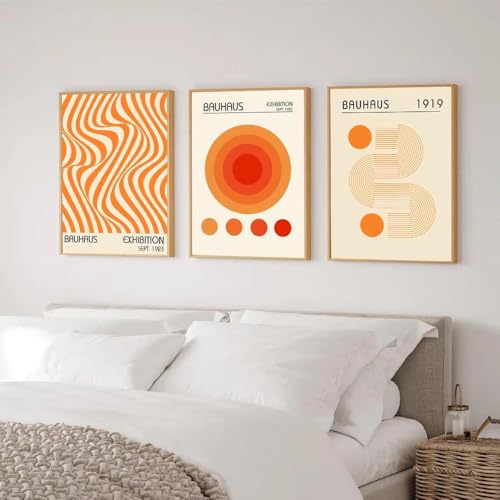 Toile Bauhaus Géométrique pour Salon Moderne | Décoration Murale Abstraite Orange 50x70cm