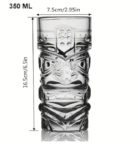 Image of Melbify Tikki Face Beer Glasses | Set of 12 | 350 ml | Long | Crystal | Tall Beer Glass | Highball | Serving for Beer, Cocktail, Mocktail | Drinking Glass