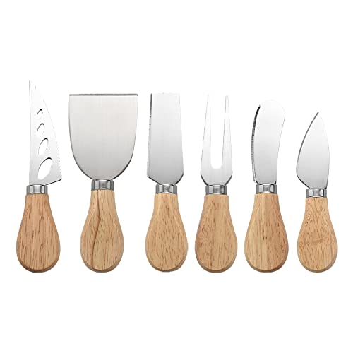 testyu Juego de Madera Cuchillo de Queso, 6 Piezas Cortadora de Queso de Acero Inoxidable con Mango de Madera, Cortador de Queso para Reunión Familiar, Fiesta de Halloween, Navidad Cover