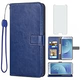 Asuwish Handyhülle für Samsung Galaxy J5 2017 Hülle mit Folie Schutzfolie & Kartenfach Klappbar Leder Geldbörse Ständer Cover J5 Pro Duos SM-J530F/DS J530F Handy Hüllen Schutzhülle Phone Hülle Blau