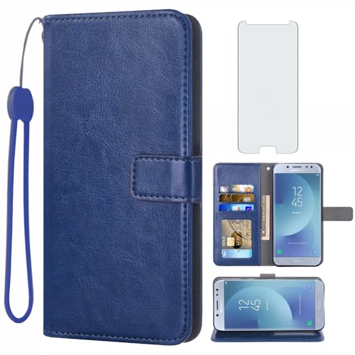 Asuwish Handyhülle für Samsung Galaxy J5 2017 Hülle mit Folie Schutzfolie & Kartenfach Klappbar Leder Geldbörse Ständer Cover J5 Pro Duos SM-J530F/DS J530F Handy Hüllen Schutzhülle Phone Hülle Blau